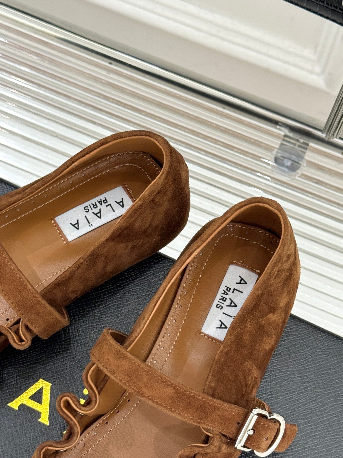 ALAIA 26S MARY JANE FLATS IN BROWN SUEDE WITH BOW