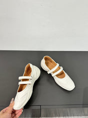 LP DOUBLE-STRAP MARY JANE FLATS 25S IN WHITE LAMBSKIN