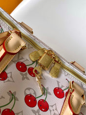 KEEPALL BANDOULIÈRE 45 IN WHITE AND RED CALFSKIN