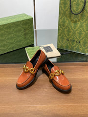 GG LOAFER SHOES IN BRONZE BROWN CALFSKIN WITH GOLD HARDWARE