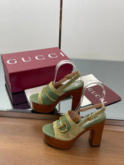 HIGH HEEL SANDALS 13 CM IN MOSS GREEN CALFSKIN MIX SUEDUE GOLD HARDWARE