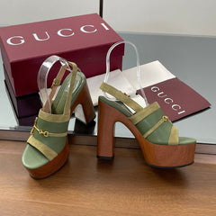 HIGH HEEL SANDALS 13 CM IN MOSS GREEN CALFSKIN MIX SUEDUE GOLD HARDWARE