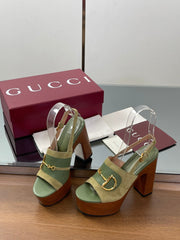 HIGH HEEL SANDALS 13 CM IN MOSS GREEN CALFSKIN MIX SUEDUE GOLD HARDWARE