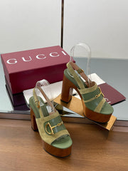 HIGH HEEL SANDALS 13 CM IN MOSS GREEN CALFSKIN MIX SUEDUE GOLD HARDWARE