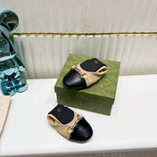 GG BALLET SUPER SLIM BUCKLE BLACK AND CREAM LAMBSKIN