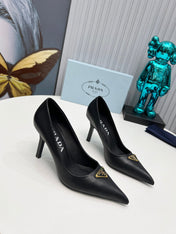PRADA 26S POINTED TOE PUMPS STILETTO HEEL 80MM IN BLACK CALFSKIN