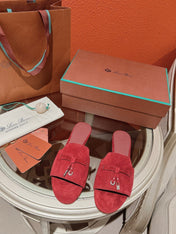 Summer Charms Sandals in Red Suede Maroon Lambskin