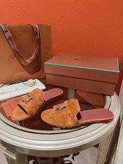 Summer Charms Sandals in Red-Orange Suede Maroon Lambskin