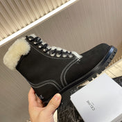 KURT LACE-UP MID BOOT IN BLACK SUEDE AND SHEARLING