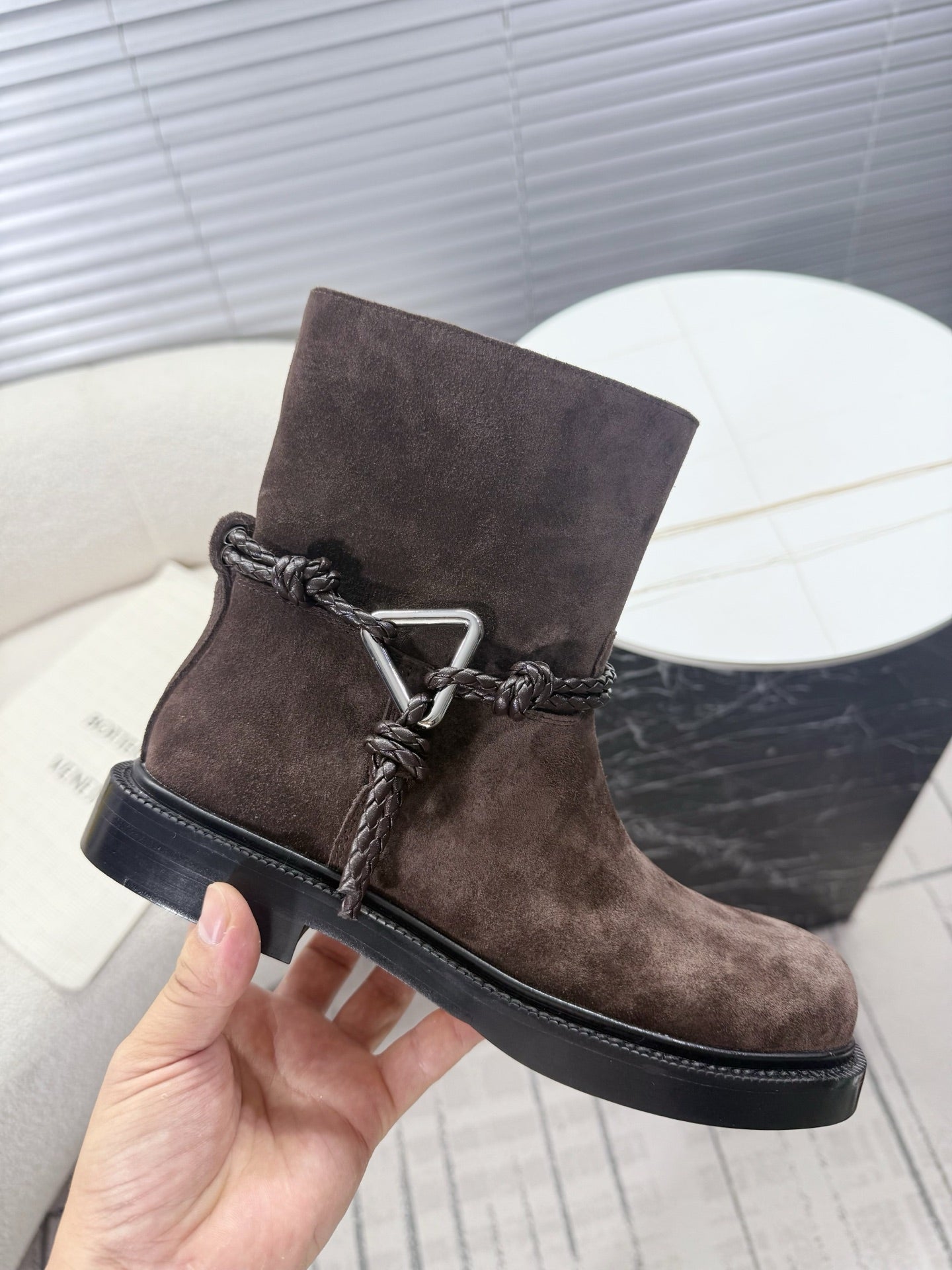 BOTTEGA VENETA 26S ANKLE BOOTS IN DARK BROWN SUEDE WITH ROPE DETAIL