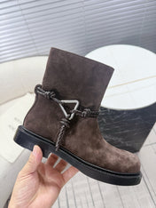 BOTTEGA VENETA 26S ANKLE BOOTS IN DARK BROWN SUEDE WITH ROPE DETAIL