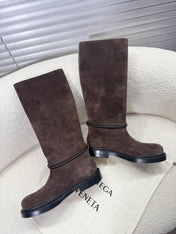 BOTTEGA VENETA 26S TALL BOOTS IN DARK BROWN SUEDE WITH ROPE DETAIL
