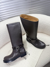 BOTTEGA VENETA 26S TALL BOOTS IN DARK BROWN CALFSKIN WITH ROPE DETAIL