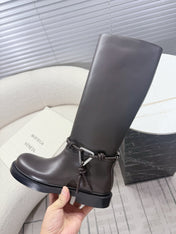 BOTTEGA VENETA 26S TALL BOOTS IN DARK BROWN CALFSKIN WITH ROPE DETAIL