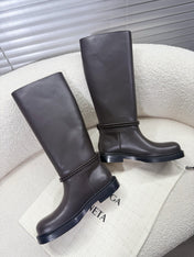 BOTTEGA VENETA 26S TALL BOOTS IN DARK BROWN CALFSKIN WITH ROPE DETAIL