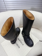 BOTTEGA VENETA 26S TALL BOOTS IN BLACK CALFSKIN WITH ROPE DETAIL