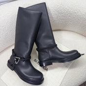 BOTTEGA VENETA 26S TALL BOOTS IN BLACK CALFSKIN WITH ROPE DETAIL