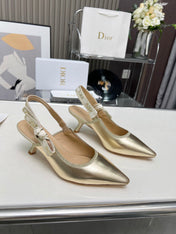 J'ADIOR SLINGBACK PUMP LIGHT GOLD CALFSKIN AND EMBROIDERED FABRIC 65 MM