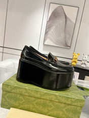 GG HORSEBIT PLATFORM LOAFER GLOSSY BLACK CALFSKIN