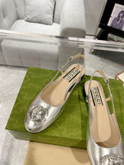 GG CRYSTALS SLINGBACK BALLET SILVER CALFSKIN