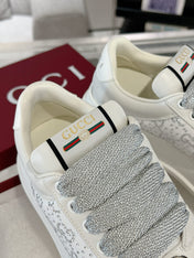 GG SCREENER SNEAKER WITH CRYSTALS IN IVORY BEIGE MIX RHINO GRAY CALFSKIN