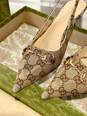 GG MID-HEELED SLINGBACK 4.5 CM IN TAN BEIGE CANVAS