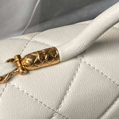 CHANEL 25S FLAP BAG 21 CM IN CREAM WHITE GRAINED LAMBSKIN WITH TOP HANDLE