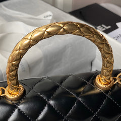 CHANEL 25S CLASSIC COCO HANDLE BAG 23 CM IN BLACK LAMBSKIN WITH GOLD HARDWARE