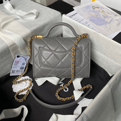 CHANEL 25S FLAP BAG 18 CM IN DARK GREY LAMBSKIN WITH TOP HANDLE