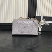 BOWLING BAG 29 IN GREY CALFSKIN GOLD HARDWARE