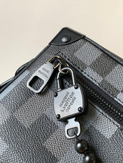 LV 25S MINI SOFT TRUNK BOX BAG 18 IN DAMOFLAGE BLACK CANVAS AND CALFSKIN