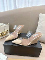 ALAIA 26S HIGH-HEEL WEDGE MULES 95 MM IN BEIGE GLOSSY CALFSKIN