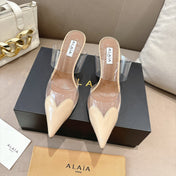 ALAIA 26S HIGH-HEEL WEDGE MULES 95 MM IN BEIGE GLOSSY CALFSKIN
