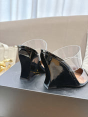 ALAIA 26S HIGH-HEEL WEDGE MULES 95 MM IN BLACK GLOSSY CALFSKIN