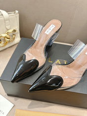 ALAIA 26S HIGH-HEEL WEDGE MULES 95 MM IN BLACK GLOSSY CALFSKIN