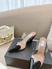 ALAIA 26S HIGH-HEEL WEDGE MULES 95 MM IN BLACK GLOSSY CALFSKIN