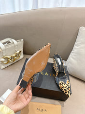 ALAIA 26S HIGH-HEEL WEDGE MULES 95 MM IN LEOPARD PRINT PONY HAIR