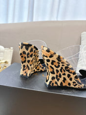 ALAIA 26S HIGH-HEEL WEDGE MULES 95 MM IN LEOPARD PRINT PONY HAIR