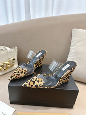 ALAIA 26S HIGH-HEEL WEDGE MULES 95 MM IN LEOPARD PRINT PONY HAIR