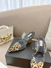 ALAIA 26S HIGH-HEEL WEDGE MULES 95 MM IN LEOPARD PRINT PONY HAIR