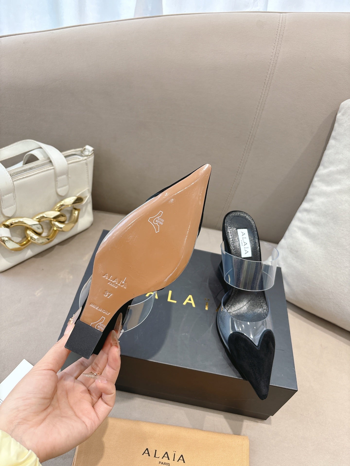 ALAIA 26S HIGH-HEEL WEDGE MULES 95 MM IN BLACK SUEDE