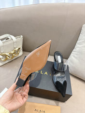 ALAIA 26S HIGH-HEEL WEDGE MULES 95 MM IN BLACK SUEDE