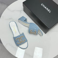 CC HIGH HEEL 25S IN SKY BLUE DENIM STRIPED PATTERN WITH LOGO PRINT