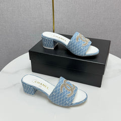 CC HIGH HEEL 25S IN SKY BLUE DENIM STRIPED PATTERN WITH LOGO PRINT