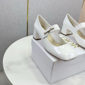 DIOR 26S MARY JANE HIGH HEELS 40MM IN WHITE PATENT CALFSKIN GOLD HARDWARE