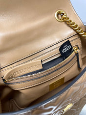 Fend Baguette 24 Bag With FF Motif Beige Leather Ghw