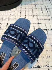 GG SLIDE SANDAL WITH GUCCI SCRIPT AEGEAN DENIM