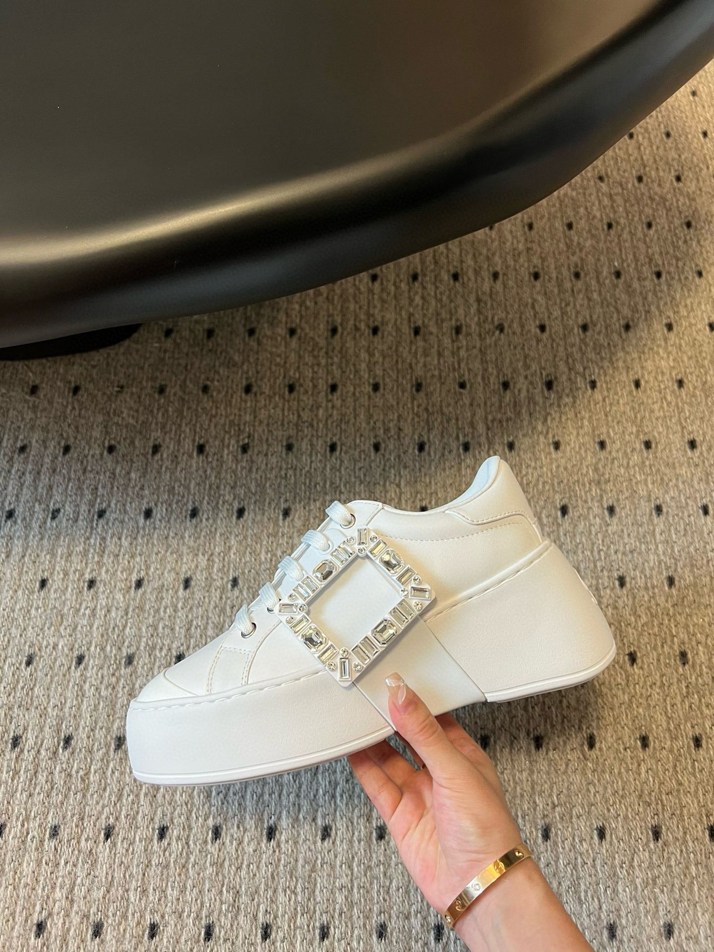 VIV' SKATE SNEAKERS IN WHITE SMOOTH CALFSKIN CRYSTAL BUCKLE