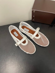 ALAIA BALLET FLATS IN WHITE MESH FISHNET
