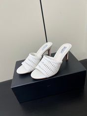 ALAIA HIGH HEEL 25S 70 MM IN WHITE LAMBSKIN WITH WOVEN PATTERN